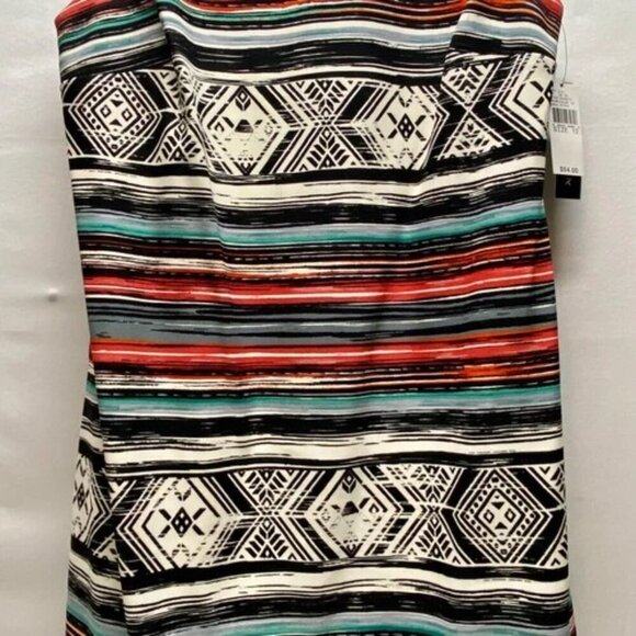AB Studio Dress Women's 12 Black White Multicolor Stripe Geo Print Design NWT - Picture 3 of 16
